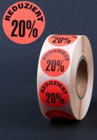 Sonderpreis-Etiketten "Reduziert 20%" - 3.000 Werbe-Aufkleber Ø 30mm leucht-rot
