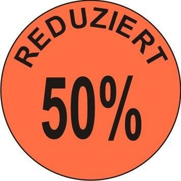 Sonderpreis-Etiketten Reduziert 50% - 3.000 Werbe-Aufkleber Ø 30mm leucht-rot