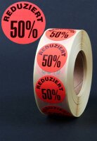 Sonderpreis-Etiketten "Reduziert 50%" - 3.000 Werbe-Aufkleber Ø 30mm leucht-rot