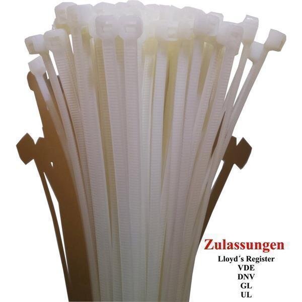 Kabelbinder 368 x 4,8mm - 300 zertifizierte Qualitäts-Binder - natur / weiß