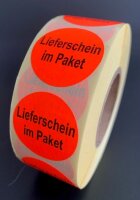 Haft-Etiketten "Lieferschein im Paket" - 1.000 Aufkleber leucht-rot