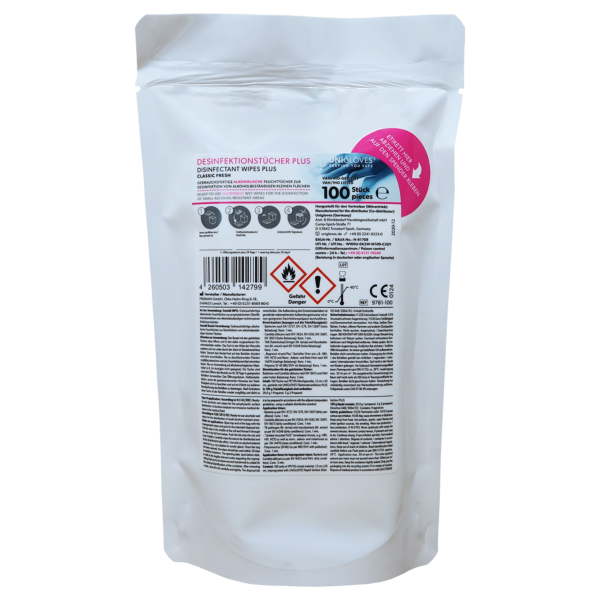 1200 Blatt Nachfüllbeutel Unigloves Desinfektionstücher Plus Classic 120 x 200mm