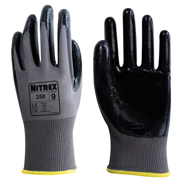 10 Nitrex 250 Mehrweghandschuhe - Arbeitshandschuhe Grau / Schwarz - alle Größen