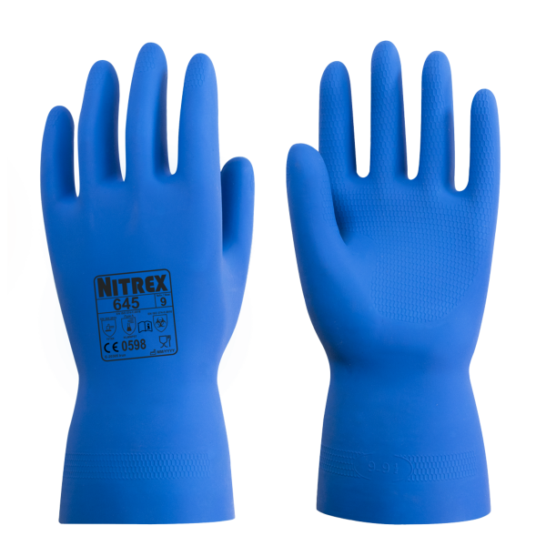 10 Nitrex 645 - Chemikalien-Schutzhandschuhe - Sicherheitshandschuhe Blau XS-XL