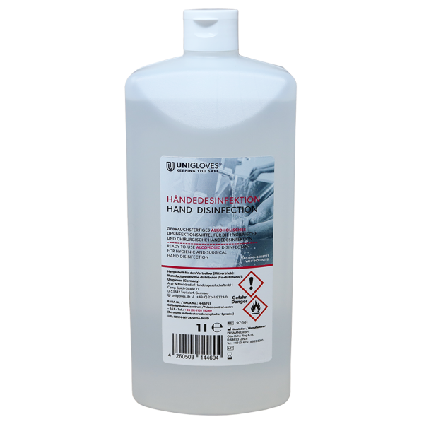 6 x 1.000ml Unigloves Händedesinfektion Desinfektionsmittel Biozid zugelassen