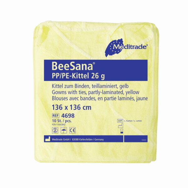 100 BeeSana PP/PE-Kittel  - gelb - atmungsaktiv - EN 14126 - wasserdicht - Schutzkitte