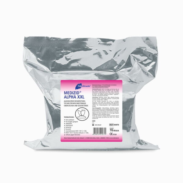 Medizid Alpha+ - alkoholfreie Desinfektionstücher - 26 x 29 cm - Nachfüllpack 6 x 70 Tücher