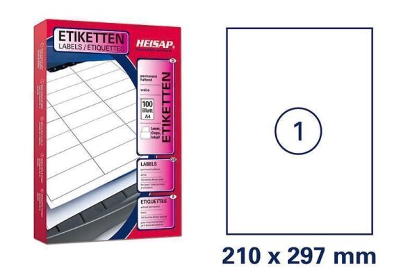 2.500 Bogenetiketten 210 x 297mm DIN A4 Universal-Aufkleber - 2.500 Bögen