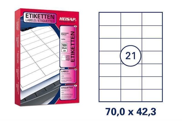 42.000 Bogenetiketten 70 x 42,3mm DIN A4 Universal-Aufkleber - 2.000 Bögen